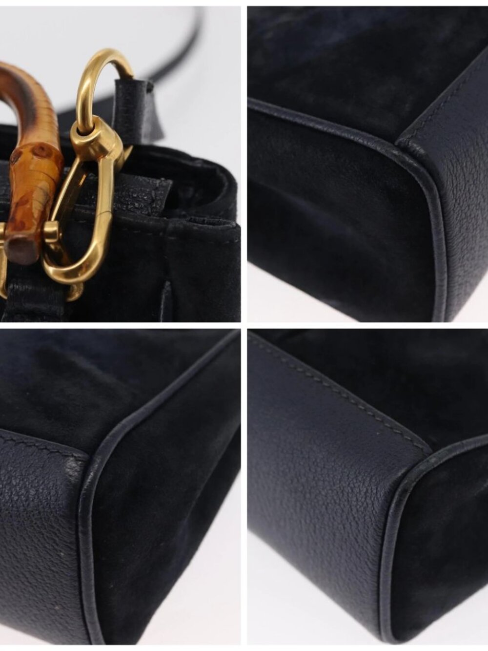 GUCCI Bamboo Hand Bag Suede 2way Navy Gold - Picture 13 of 15